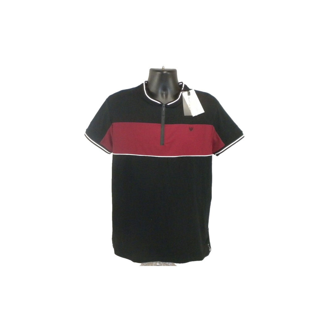 Artful Rebel‎ Polo Shirt Mens L Black Red 1/4 Zip Blade Collar Short Sleeve Golf